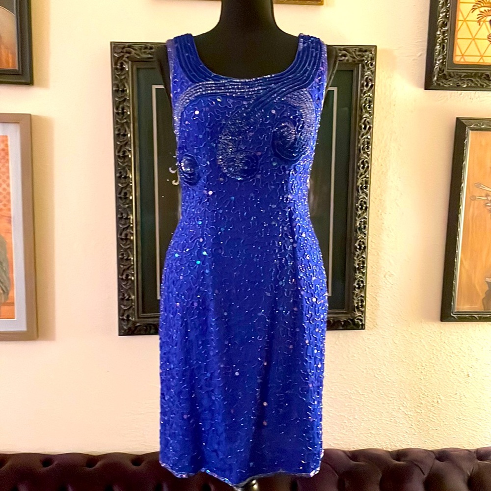 Sean Collection Royal blue beaded and sequin cocktail dress